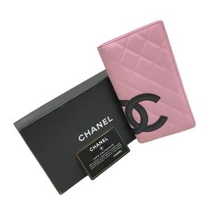 Authentic Chanel Cambon Line  Long Wallet Card Wallet Pink Quilted Leather 🔥🔥